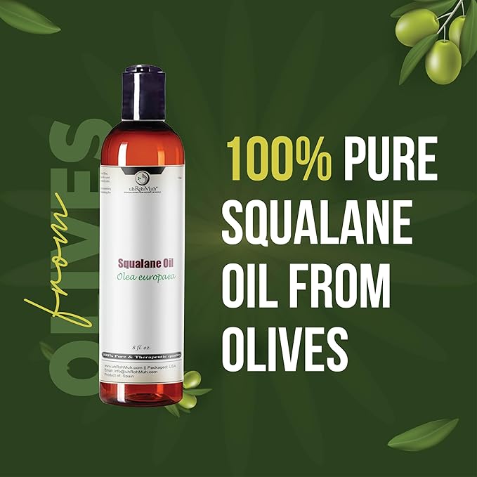 uh*Roh*Muh 100% Pure Squalane Oil from Olives – Lightweight, Non-Greasy Moisturizer for Skin & Hair | Deep Hydration, Fast-Absorbing & Non-Comedogenic | Natural Skin Care & Hair Oil | Spain | 8 Fl Oz