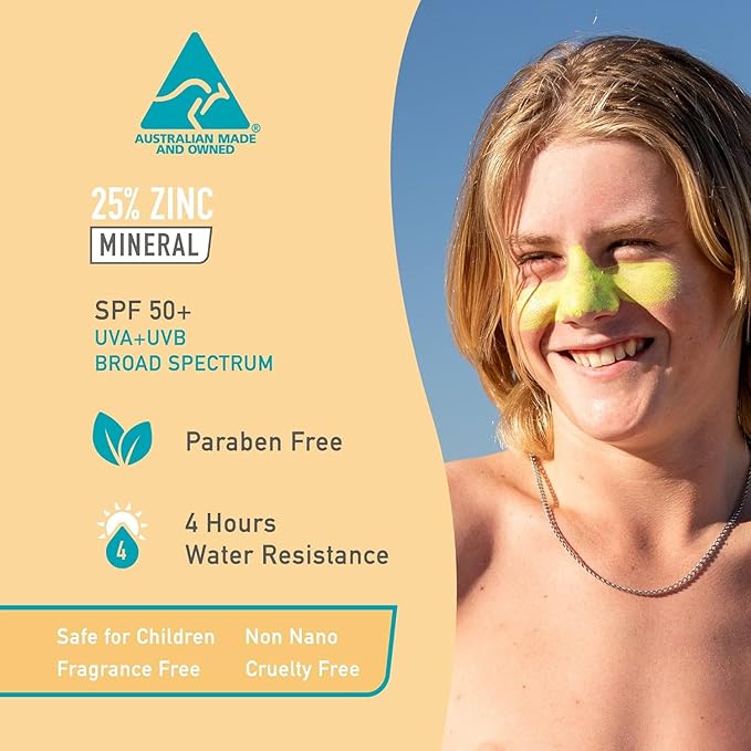 Sun Zapper Zinc Oxide Sunscreen Stick SPF 50+ Yellow – Colored Mineral Sunscreen Stick for Face, Water Resistant Sunblock for Kids and Adults, Travel Size 12g (0.42 oz), Australian Made