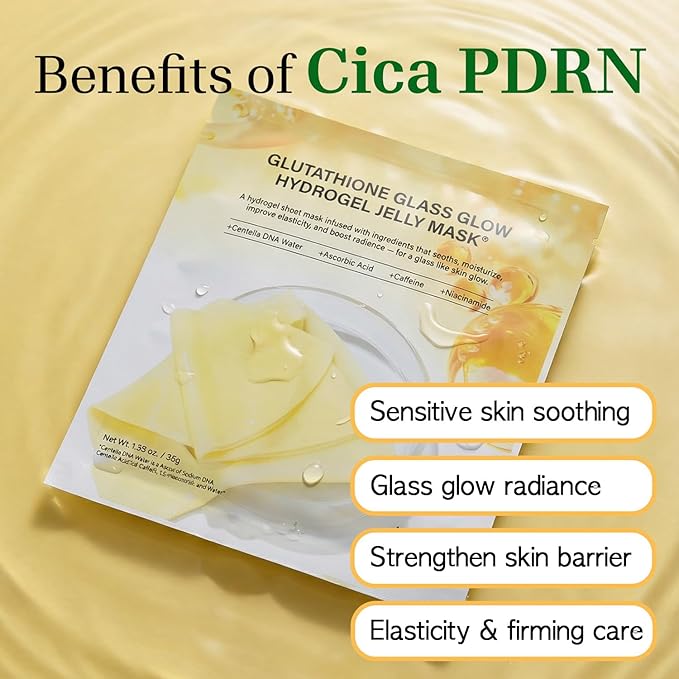 Re.SPN Vegan Cica PDRN Glass Glow Hydrogel Mask - [205% Glow Boost] 4EA, Glutathione & Sodium DNA for Repair, Hydrating & Plumping Korean Face Mask, Firming