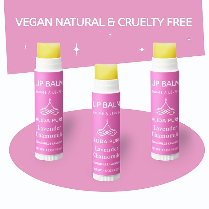 Vegan Lip Balm by PURE + SIMPLE Lavender Chamomile Lip Balm Collection, Cruelty Free Chapstick, Moisturize Dry, ed, or Chapped, Lips, 5 Tube Set.