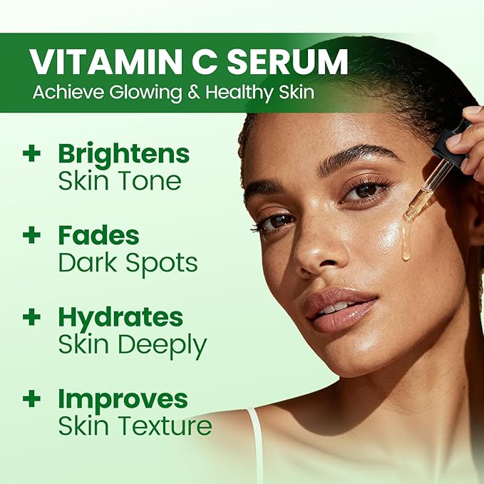 Vitamin C Serum for Face, 20% Brightening Face Serum with Sodium Hyaluronate for Dark Spots & Fine Lines – Support Collagen & Skin Radiance, Plus Vit C Caps for Inside-Out Support, 1 Fl Oz + 60 Caps