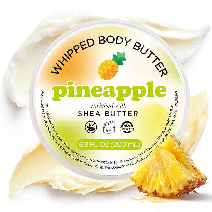 Pineapple Whipped Shea Body Butter, Natural Whipped Shea Butter for Women Dry Skin, Pineapple Scented Body Care, Gentle Hydration with Long Lasting Moisture 6.8 floz