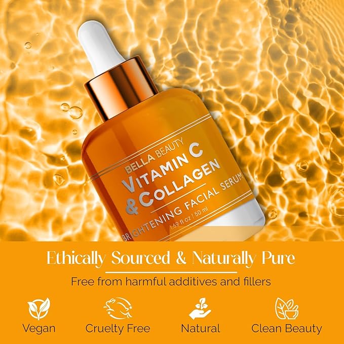 Bella Beauty Vitamin C Serum with Collagen - Reduces Dark Spots, Brightens Skin & Anti-Aging - Dermatologist Tested, Cruelty-Free Korean Skin Care for All Skin Types - 1.69 Fl. Oz (2 Pack)