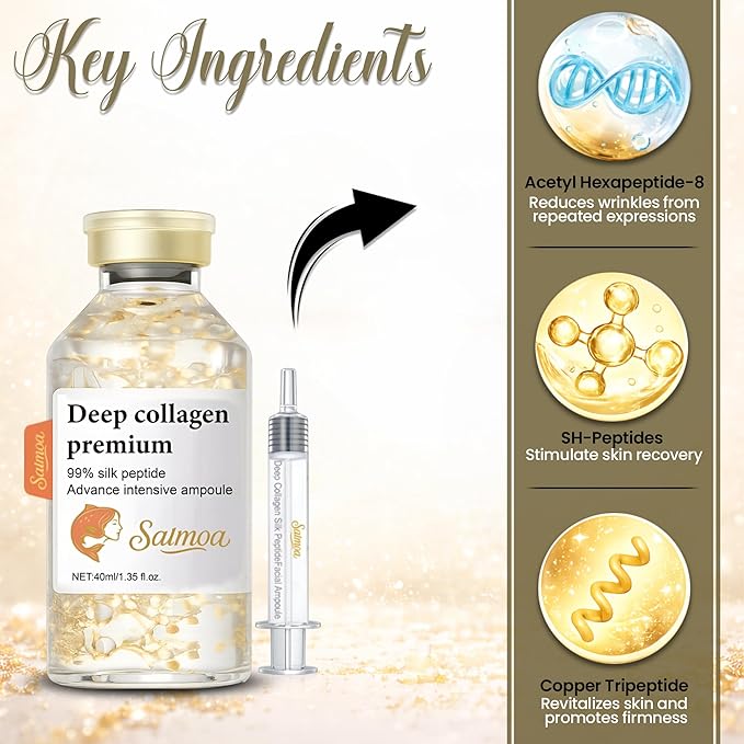 Silk Peptide Lifting Ampoule by Salmoa – Korean Anti‑Aging Serum with Collagen & 30 Peptides | Tightening, Firming, Wrinkle Repair | 72H Hydrating Peptide Complex