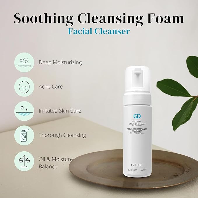 GA-DE Soothing Cleansing Foam for All Skin Types - Facial Cleanser - Enriched with Papaya, Mallow Flower, Chamomile, and Hyaluronic Acid - 5.07 oz