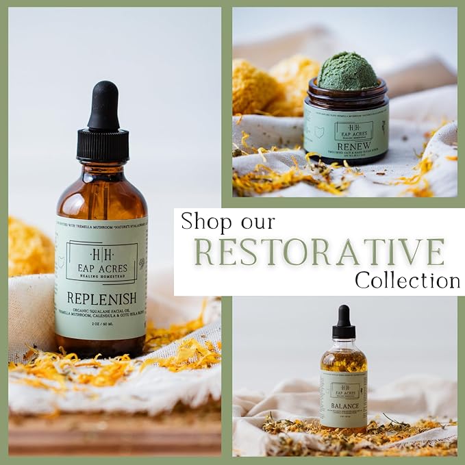 Organic Facial Oil for Dry, Sensitive, Mature skin–Organic Squalane oil Infused with Organic Tremella Mushroom/Calendula/Gotu Kola–Lightweight, Hydrating, Gentle, Soothing, Nourishing (REPLENISH)