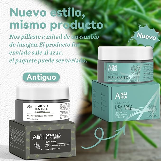 ANAI RUI Dead Sea Mud Mask with Tea Tree Oil & Salicylic Acid, Charcoal, Blackhead Remover, Pore Cleanser, Great for Acne-Prone Oily Skin, Detox Acne Face Mask for Women and Men