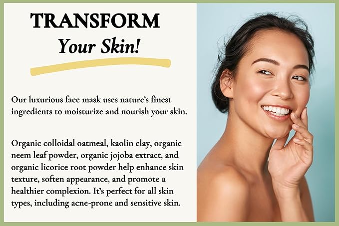Moisturizing Face Mask For Dry Skin - Organic & Natural Skincare With Neem & Clay - Hydrates & Softens Skin - 100% Plant-Based, Cruelty-Free, Preservative-Free, & Eco-Friendly, 7 oz