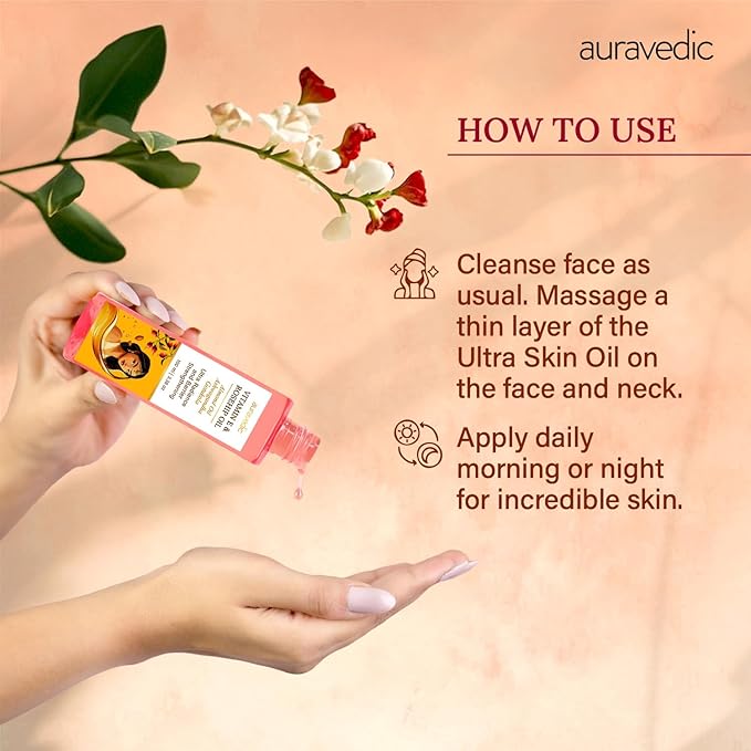 Auravedic Face & Body Oil for Dry, Dull Skin | Deep Hydration with Rosehip, Vitamin E & Almond Oil | Lightweight Daily Moisturizer for Natural Glow | 3.38 Fl Oz (100ml)
