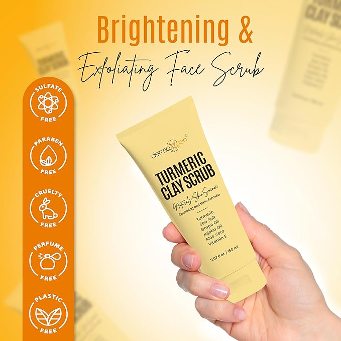 Turmeric Clay Scrub – Exfoliate, Brighten, and Refresh Your Skin with Turmeric. Achieve a Smooth, Radiant Complexion by Removing Dead Skin Cells and Impurities for a Natural Glow 5.07 Fl oz.