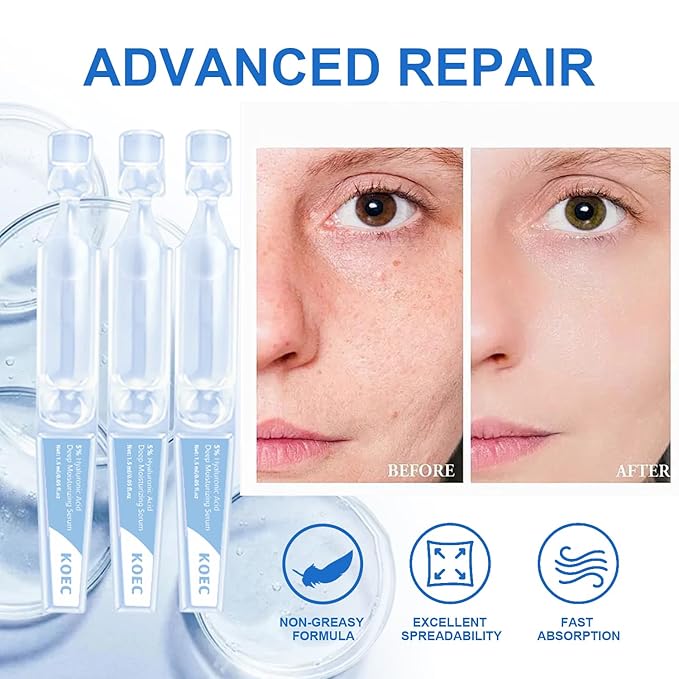 5% Hyaluronic Acid Serum Ultra-Moisturizing Vials,Hyaluronic Acid Facial Serum, Single-Use Hyaluronic Acid Tubes,Intensive Hydration,Enhances Skin Elasticity,Pre-Makeup Moisturizing Care (1 Box of 30)