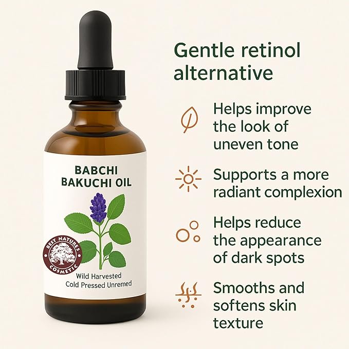 Best Nature's Cosmetics Bakuchi (Babchi) Oil – 100% Pure, Cold Pressed Facial Oil for Skin Care – Bakuchiol-Rich Psoralea Corylifolia Seed Oil – 1 fl oz / 30 ml