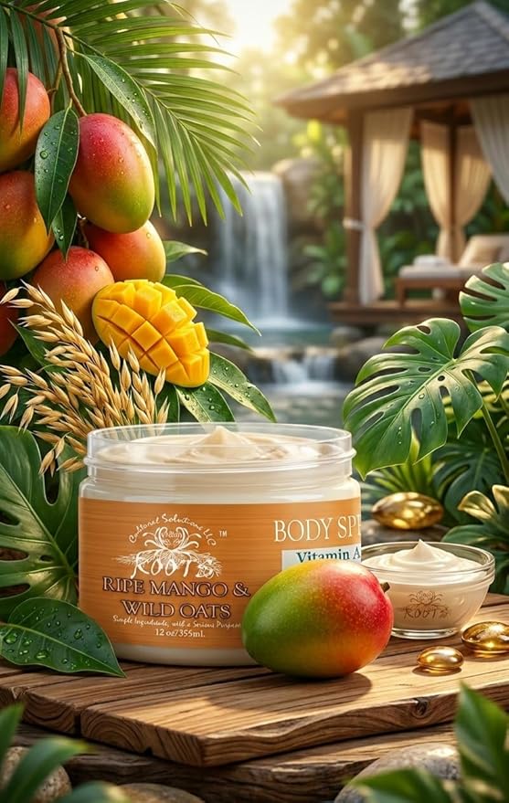 Root Natural Body Spread and Butter, Ripe Mango and Wild Oats, Deep Penetrating Moisturizer, 12 oz