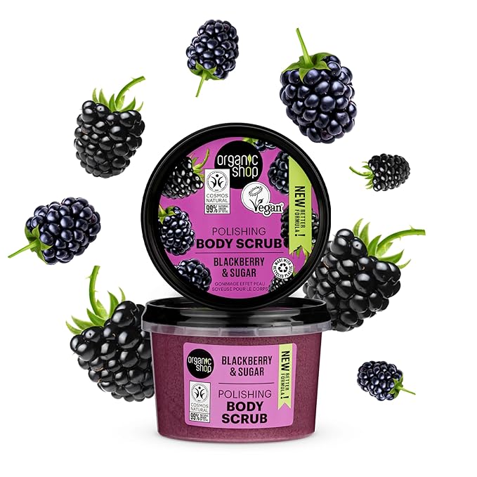 Organic Shop Blackberry & Sugar Hydrating & Exfoliating Body Scrub, 100% Vegan & Organic, Daily Exfoliant, Detox & Moisturizer, Body, Face, Hand & Foot, Intensive Care & Skin Toning. 250ml.