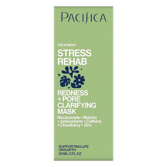 Pacifica Stress Rehab Redness & Pore Clarifying Face Mask, Niacinamide & Caffeine Facial Mask for Redness Relief, Pore Minimizer for Oily Skin, Clean Beauty Vegan & Cruelty-Free, 2 Fl Oz
