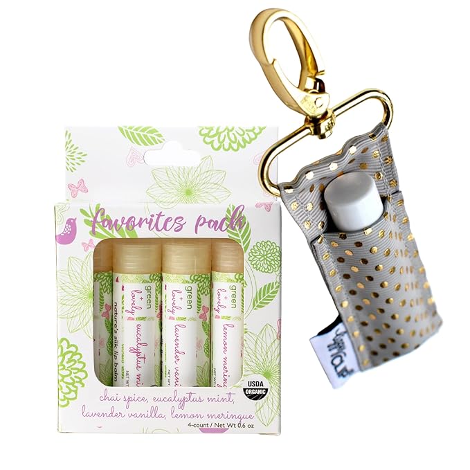 Nature's Silk Lip Balm (4-pack with GREY DOTS lip balm keychain), Organic