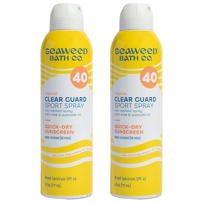 Seaweed Bath Co. Clear Guard SPF 40 Sport Broad Spectrum Sunscreen Spray, 6 Ounce (Pack of 2), Sustainably Harvested Seaweed, Aloe, Avocado Oil