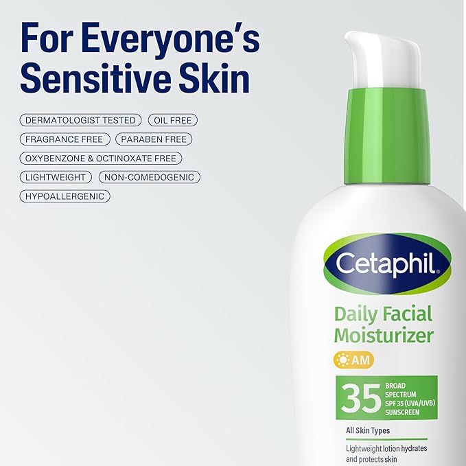 Cetaphil Face Moisturizer, Daily Oil Free Facial Moisturizer with SPF 35, For Dry or Oily Combination Sensitive Skin, Fragrance Free Face Lotion (Pack of 12)
