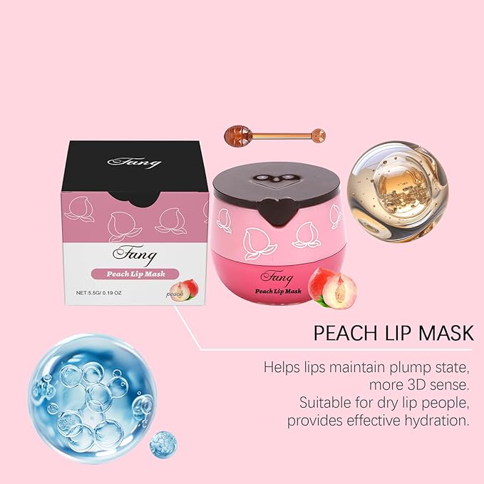 Lip Mask for Overnight Repair - Hydrating Lip Sleeping Mask with Vitamin E & Coconut Extract - Moisturizing Lip Balm Pack for Dry Lips, Non-Sticky Honeybalm Formula (Peach)