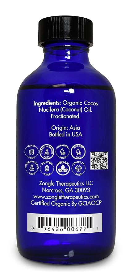 Organic, Fractionated Coconut Oil, for Skin, Essential Oils – 100% Pure, Fractionated Coconut Oil, by Zongle Therapeutics, 4 OZ
