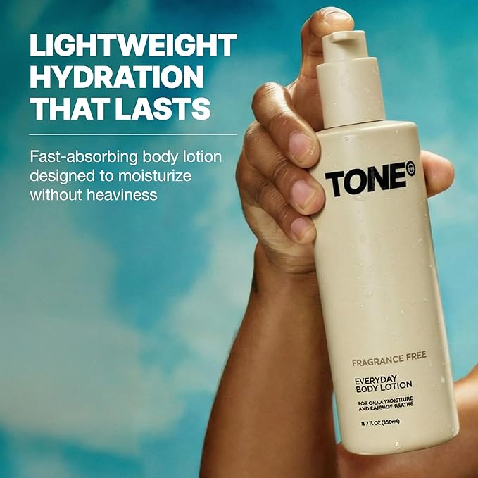 TONE Everyday Body Lotion, 12.2 Oz, Fragrance Free, Fast Absorbing & Hydrating Body Lotion for All Skin Types Made with Shea Butter and Vitamin E for Soft Skin, Paraben-Free