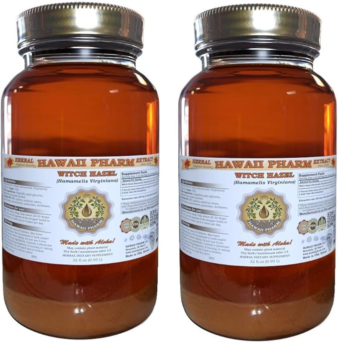 Witch Hazel Liquid Extract, Witch Hazel (Hamamelis Virginiana) Tincture, Herbal Supplement, Hawaii Pharm, Made in USA, 2x32 fl.oz
