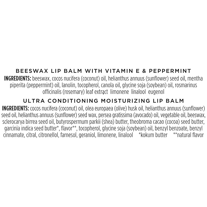 Burt's Bees Lip Balm Beeswax and Ultra Conditioning Lip Balm Pack, Hydrating Lip Moisturizer with Kokum and Shea Butter, Natural Origin Lip Care, 4 Tubes, 0.15oz.
