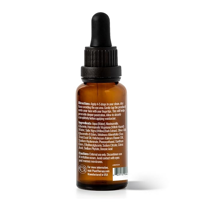 Plant Therapy Tea Tree with Niacinamide Facial Serum 1 oz with Tea Tree Essential Oil, Witch Hazel, and Willow Bark, Excellent for Problem Skin While Creating Healthy, Clear Skin