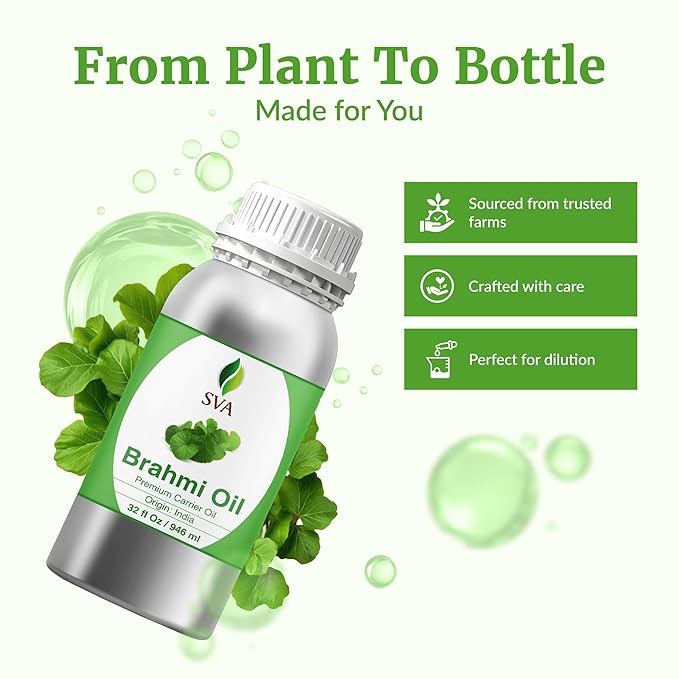 SVA Brahmi Oil - 32 Fl Oz – 100% Natural Cold Pressed Brahmi Oil - for Face, Skin Care, Hair Care, Scalp Massage & Body Massage – Carrier Oil