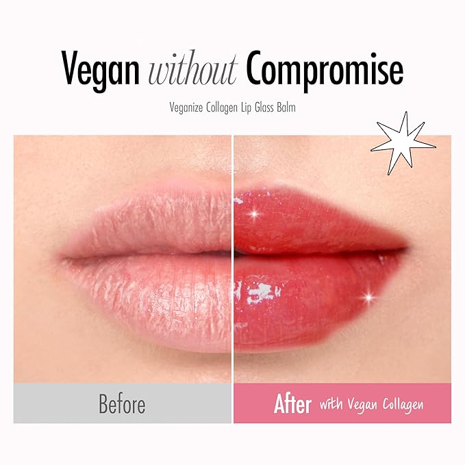 self beauty Veganize Collagen Lip Glass Balm - Hydrating Lip w/Hyaluronic Acid - Vegan Korean Lip Balm Moisturizing Lip Care – Lip Gloss Repair for Dry Cracked Lips 0.06 oz (#6 Noble Brick)