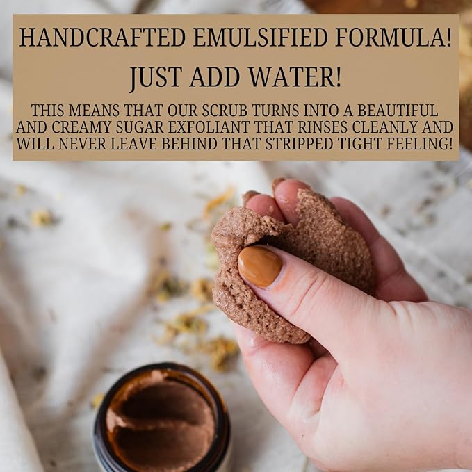 Emulsified Face Sugar Scrub, Organic squalane oil/Castor oil: Chamomile & White Willow Bark, Rhassoul Clay, Kokum Butter, Manuka Honey-Gentle exfoliant: Dry/Sensitive/Acne-Prone (CLARIFY)