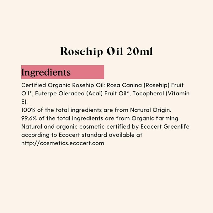 Essano Rosehip Oil for Face Organic Cold Pressed, Skin Care & Body Care with Vitamin E, Polyphenols, Natural Facial & Body Oil to Support Appearance of Fine Lines & Wrinkles, Cruelty Free, 20ml