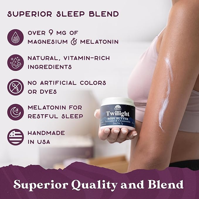 PURPLE CANYON SolButter 2 oz Twilight Night Cream | Magnesium and Melatonin Whipped Body Butter | Lavender Chamomile Body Lotion for Women