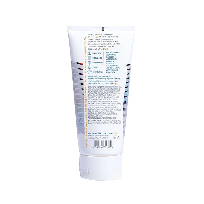 Seaweed Bath Co. Hydrate Body Cream, Citrus Vanilla Scent, 6 Ounce, Nourishing Hand & Body Lotion Moisturizer for Dry Skin, with Sustainably Harvested Seaweed, Kukui Oil, Hyaluronic Acid, Shea Butter