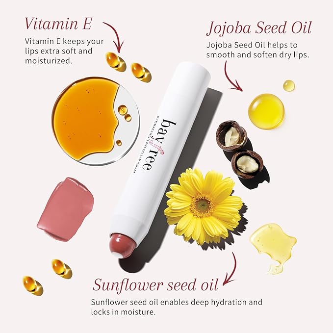 bayfree Tinted Lip Balm Plumper, Glossy, Pump Lips, Lightweight, Moisturize & Tint with Jojoba Seed Oil, Vegan Lipbalm Lip Care, Tea Camellia