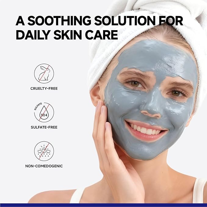 Deep Pore Cleansing Blue Clay Mask for Face, Zero Pore Blackhead Mud Facial Mask with Niacinamide for Even Out, Hydrating Mud Mask with Brush for All Skin Types, 5.3 oz Large Size