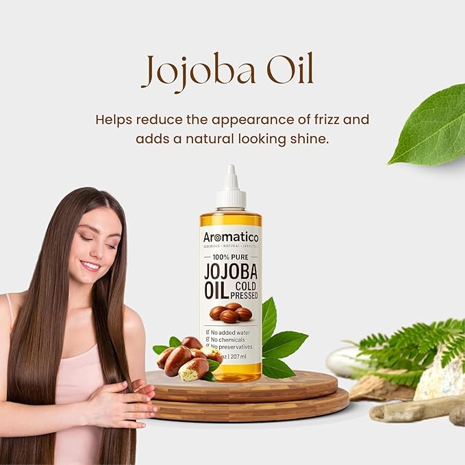 Aromatico 100% Pure Cold Pressed Jojoba Oil – 7 Fl Oz | Natural Hair, Face & Body Oil – Lightweight Moisturizing Carrier Oil for Dry Scalp, Skin Care, Beard, Cuticles & Massage