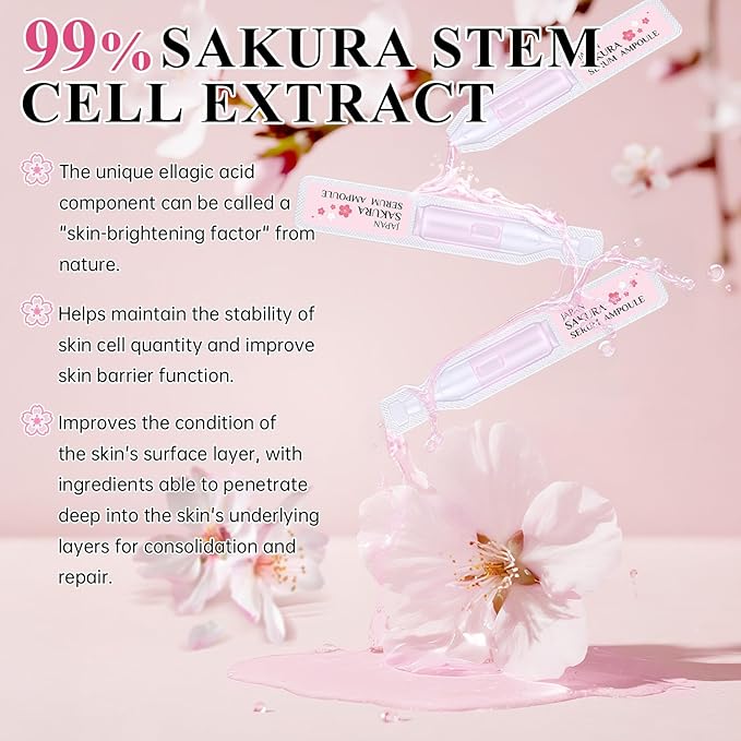Sakura stem cell serum for face - with Hyaluronic Acid, Niacinamide & vitamin c Facial Serum for Restore smooth skin & Anti Aging & Cell renewal & Enhance skin elasticity, ultra hydrating serum 20 pcs