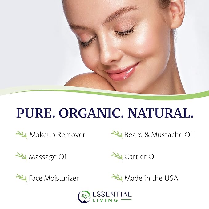 Essential Living: Organic Jojoba Oil - Pure Carrier Oil for All-Natural Skin Care, Moisturizer, Makeup Remover, Oil Cleansing and More - 4 oz. - Cold Pressed - No Hexane - Made in the USA