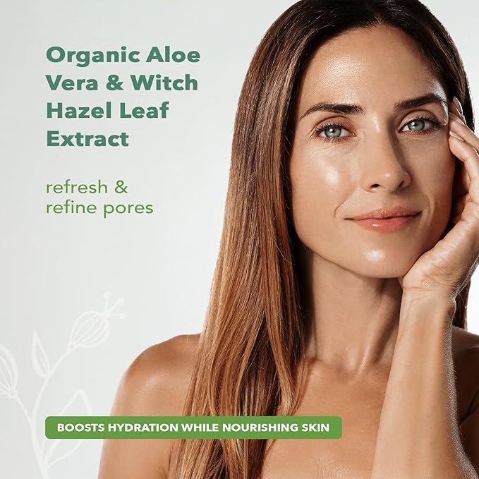 Nourish Organic Face Toner Spray – Alcohol-Free Formula with Witch Hazel, Aloe Vera & Moroccan Rose Flower Extract, 3 Oz + Washable Cotton Round