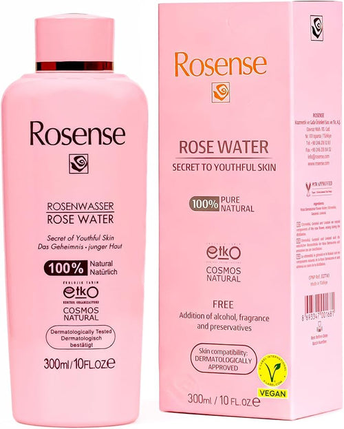100% Pure Natural Vegan Turkish Rosewater 300ml/10 oz Hydrating Rose Water Face Toner (No Additives, No Chemicals, No Preservatives)