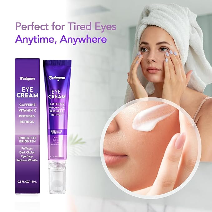 Caffeine Eye Cream for Under‑Eye Hydration (2 packs), Puffiness & Tired‑Looking Eyes –Lightweight Cooling Eye Balm with Caffeine, Peptides & Retinol –Daily Formula for Men & Women (15ml x 2)