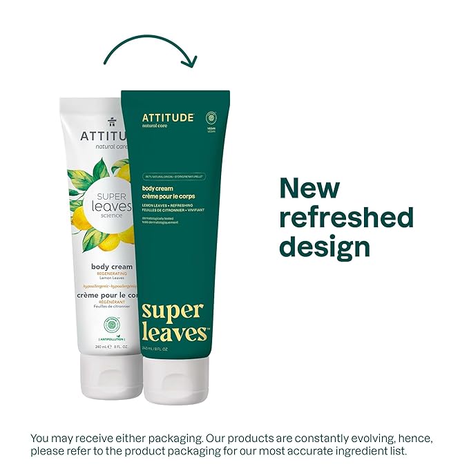 ATTITUDE Body Cream, EWG Verified Moisturizer, Vegan Moisturizing Products For Dry Skin, Dermatologically Tested, Lemon Leaves, 8 Fl Oz