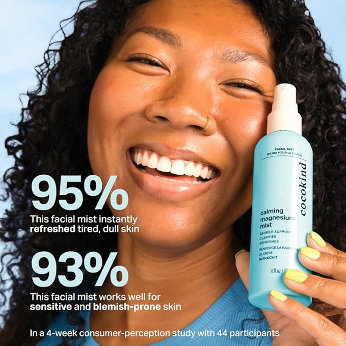 Cocokind Calming Magnesium Mist, Hydrating Facial Spray to Reduce Visible Redness, Clarifying Face Mist for Breakout-Prone Skin, Moisture Barrier Support, (4 fl oz, 1 Pack)
