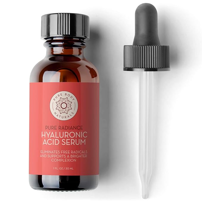 Pure Body Naturals Hyaluronic Acid Serum for Face - Pure Hyaluronic Acid with Vitamins C & E - Non-Greasy + Non-Comedogenic Formula, Age Defying, Wrinkle Reducing Facial Serum