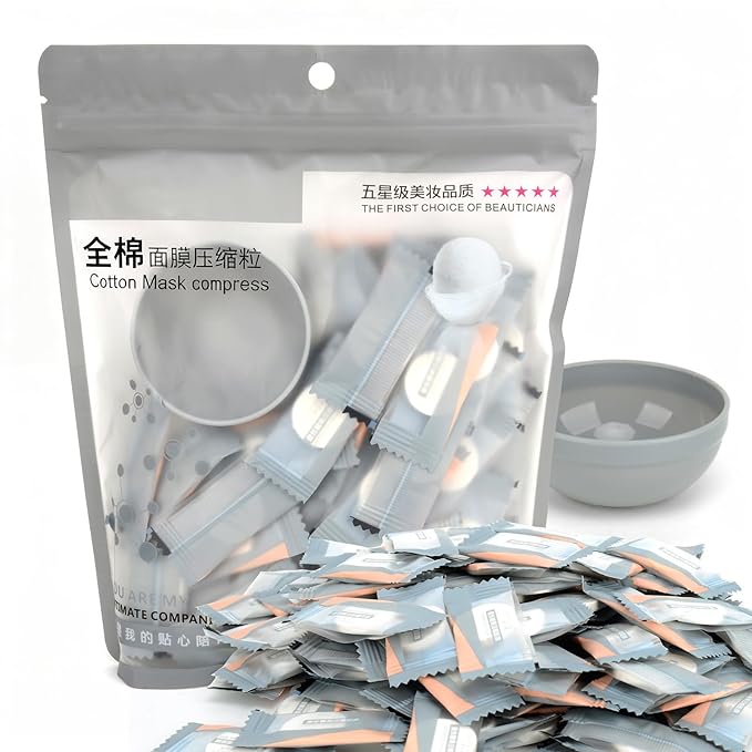 100PCS Natural Pure Cotton Dry Compressed Facial Mask Sheet, DIY Facial Skin Care Great for Home and Travel, Disposable Mask Paper, Individually Packaged Like Candy
