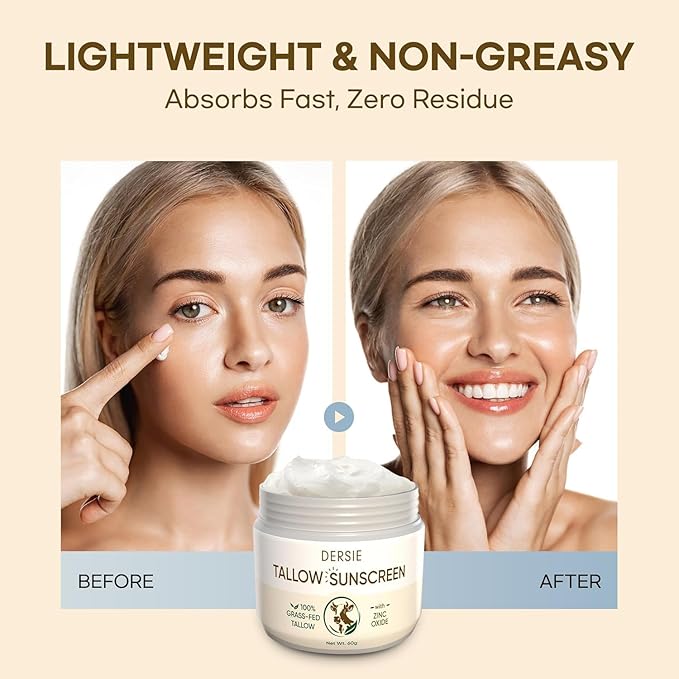 Dersie Tallow Sunscreen SPF 30 – Mineral UV Defense with Non-Nano Zinc Oxide – Face & Body Sun Protection for Adults & Kids (2.12 Ounce (with Tallow Balm))