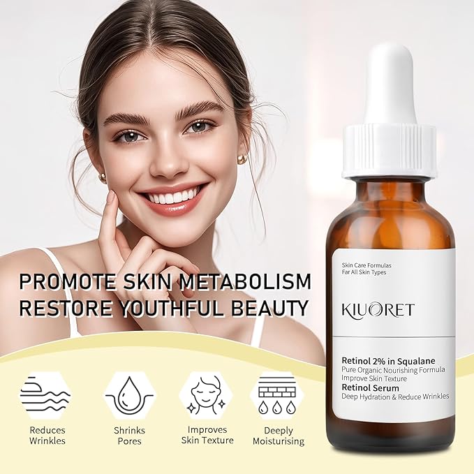 2% Retinol Serum for Face - Retinol 2% in Squalane for Reduce Wrinkles & Fine Lines - Improve Skin Tone with Hyaluronic Acid, Vitamin E & Niacinamide - Facial Serum for All Skins, 30ml