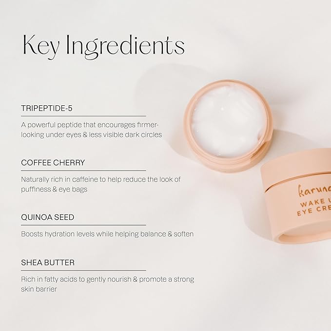 Karuna - Wake Up Eye Cream with Coffee Cherry & Tri-Peptides, Caffeine Eye Cream, Under Eye Brightener, Anti Aging Serum, Moisturizer for Puffiness, Boost Collagen for Fine Lines & Dark Circles, 15 ml