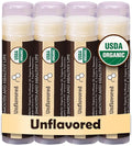 Earth's Daughter USDA Organic Lip Balm 4-Pack Unflavored - Beeswax, Coconut Oil, Vitamin E - Best Lip Repair Chapstick for Dry Cracked Lips.